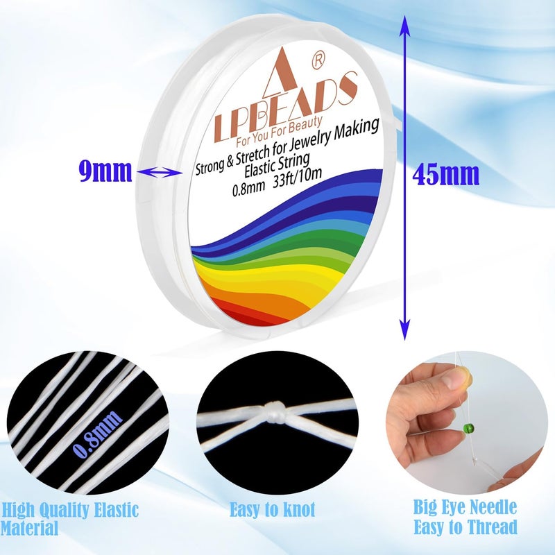 LPBeads 12 Rolls 0.8mm Elastic Stretchy String Cord for Bracelet Jewelry Making with Beading Needles and Ruler - Image 3